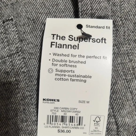 NWT Sonoma the Super Soft Flannel button down shirt, men's medium, gray - Picture 4 of 13